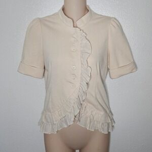 Starling Babydoll Cream Ruffle Button Up Jacket Cardigan Victorian Style